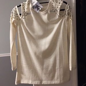 Cold shoulder pearl sweater